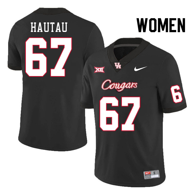 Women #67 Hingano Hautau Houston Cougars College Football Jerseys Stitched-Black